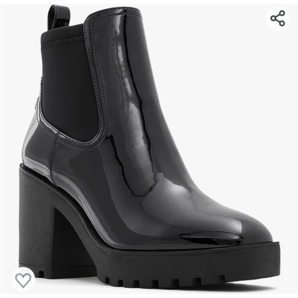 Aldo Black Patent Chunky Heel Chelsea Boots